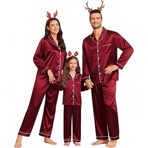 Babylovey – Ensemble de pyjamas assortis pour la famille, en satin, à manches longues, boutonnés, avec poches, pour Noël, faible MOQ, personnalisable - Product Image 1