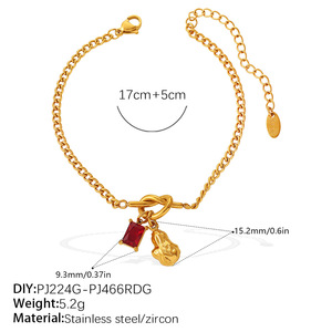 Gold Plated Stainless Steel Pendant Necklace With Red Zircon Charm And Lucky Coin 17cm+5cm <b>Chain</b> Unisex Casual Jewelry - Product Image 1