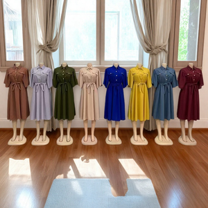 Nuovo abito estivo Vintage con risvolto A vita alta Casual da <span class=keywords><strong>donna</strong></span> A maniche corte abito Vintage - Product Image 2