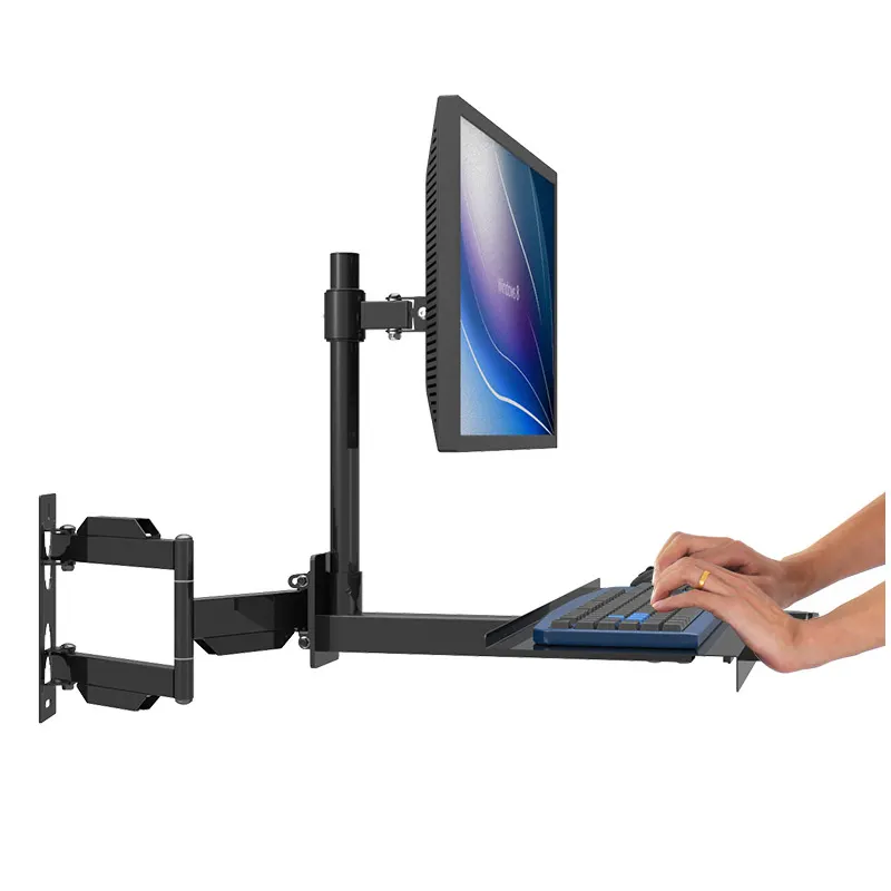 BL-W805 Full Motion Wall Mount Monitor Holder +Keyboard Holder Bracket PS Stand Sit-Stand Desk Workstation