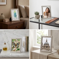 Cadre photo en métal de luxe classique avec bordure perlée, personnalisé, argenté, pour décoration de bureau de mariage, vente en gros