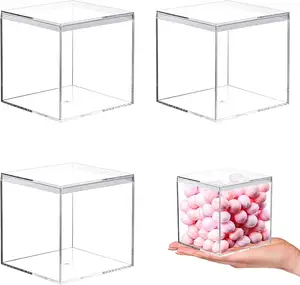 Acrylic Boxes for Display 3 Pack Clear Plastic Square Cube, Small Acrylic Box with Lid, Candy Pill and Tiny Jewelry Storage Boxe