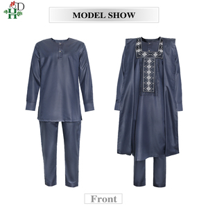 H & D Dashiki Agbada Ropa de hombre africano Conjunto de 3 piezas Manga larga con bordado <span class=keywords><strong>2022</strong></span> - Product Image 3