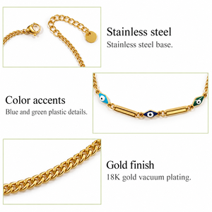 Gold and <b>Silver</b> Eye <b>Charm</b> <b>Bracelet</b> Stainless Steel 18K Gold Vacuum Plating And Enamel Adjustable Chain Jewelry - Product Image 3