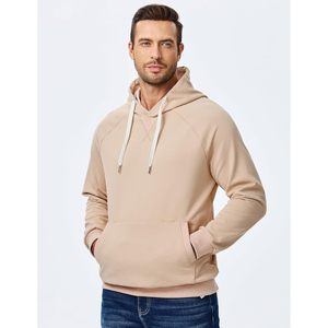 FOXA <b>Mens</b> Hoodie <b>Pullover</b> Solid Color Raglan Sleeve Drawstring Hooded Sweatshirt With Pocket Casual Wear - Product Image 3