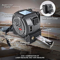 Télémètre laser 3-en-1 avec écran LCD, mesure numérique à ligne croisée, laser 40m et ruban 5m, bleu