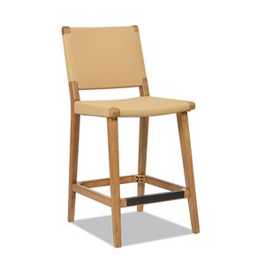 DB Pierre-Tabouret de comptoir en cuir beige Sunkissed de 26 pouces avec chaise de salle à manger en bois naturel - Product Image 6