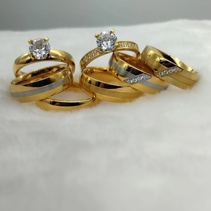 18k 골드 도금 보석 남자 반지 3pcs cz 다이아몬드 여성 커플 웨딩 약혼 반지 세트 - Product Image 4