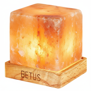 Elegante lámpara de sal rosa del Himalaya con base de madera tallada a mano para un ambiente natural y una técnica tallada de bienestar - Product Image 1