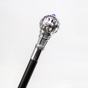 Canne de marche de luxe de 37 pouces en argent ajouré avec gemmes bleues, poignée métallique élégante, accessoire de mode pour gentleman - Product Image 1