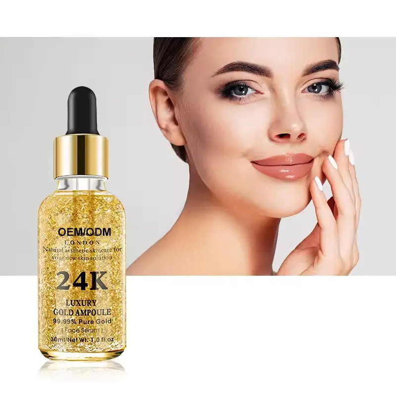 Avustralya 24 K saf altın ampul özü altın pul Anti Aging ve kırışıklık nemlendirici sıkılaştırıcı yüz serumu tedavisi kadınlar için
