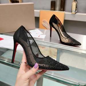 <b>Black</b> Winter 8CM Thin Heel Height Increasing <b>Wedding</b> Dress <b>Shoes</b> Rhinestones Breathable Mesh Pointed Slip-On Bridal <b>Shoes</b> - Product Image 5