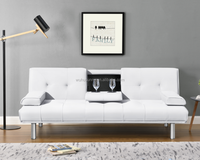 Canapé-lit paresseux pliable à trois places en similicuir avec porte-gobelet et haut-parleur Bluetooth
