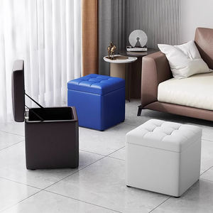 Multifunctional Living Room Shoes Changing Footstool Cube Storage Chest Sofa <strong>Pouffe</strong> Seat Ottoman Stool With Hidden Storage Space - Product Image 1