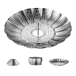 Panier <span class=keywords><strong>vapeur</strong></span> pliable multifonction écologique à 2 niveaux en acier inoxydable, support de cuisson <span class=keywords><strong>vapeur</strong></span> Lotus pour la cuisine - Product Image 2