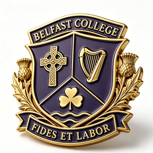 Belfast College Crest <b>Badge</b> Gold Plated Zinc Alloy Hard Enamel Double Side Religious Emblem Business Gift - Product Image 2