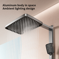 Ensemble de douche thermostatique de luxe gris brossé avec affichage numérique, robinet de douche à effet pluie 3 fonctions avec barre coulissante