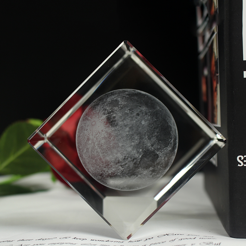 ◇Primaute◇ CUBIC MOON Crystal Glass 3D Moon Cube Paperweights - Clear & Sustainable