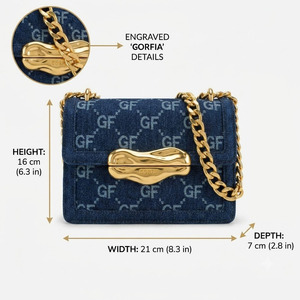 Sac à bandoulière en jean pour femme avec chaîne, sac à rabat, motif lettres tendance, style bandoulière, sac décontracté quotidien pour la vente en gros - Product Image 5