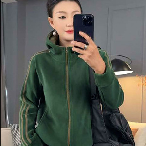 Women Hooded Fleece Jacket Burgundy Zipper Long Sleeve Casual Sweatshirt Loose Fit <b>Plus</b> <b>Size</b> Top Breathable Polyester - Product Image 2