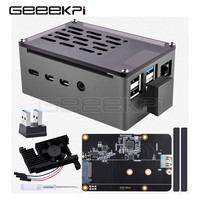 GeeekPi Casing Bata Aluminium Cangkang Hitam M.2 SATA SSD Kipas Pendingin Kecepatan Dapat Disesuaikan 3510 untuk Raspberry Pi 4 Model B F201