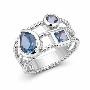 Anillo de Plata de Ley 925 con Topacio Azul - Diseño de Racimo Multicorte sobre Banda con Textura de Cuerda - Product Image 6