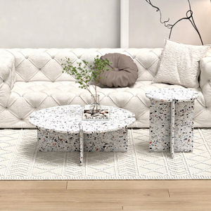 Table basse en terrazzo moderne faite à la main, table d'appoint en pierre convertible durable, mobilier traditionnel pour salon, fabrication OEM en Malaisie - Product Image 1