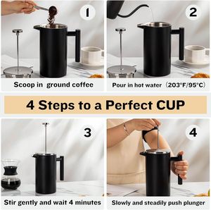 Cafetière à piston isotherme portable en acier inoxydable 304 à double paroi, 350 ml et 1 L, pour camping, vente directe usine - Product Image 6