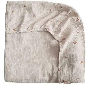 China Custom Printing Soft 100% Organic Cotton Muslin Baby Fitted Crib Sheet Cheap Wholesale Bamboo Muslin Baby Fitted Cot Sheet