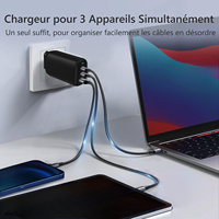 Cargador con Enchufe Europeo de 65W PD 3.0, Puertos USB-C y Tipo-A, Protección QC3.0 OVP, Adaptador de Viaje para Teléfonos Móviles