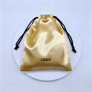 Double Layer Custom Logo Gold Satin Drawstring Pouch Premium for Cosmetic Packaging and Skincare Storage - Product Image 2