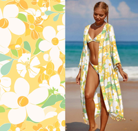 Tissu en mousseline de soie extensible tricoté imprimé floral rose recyclé pour la confection de robes, doublures et maillots de bain pour femmes