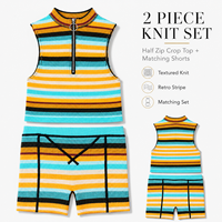 Ensemble deux pièces rétro rayé pour femme : Crop top sans manches à fermeture éclair et short assorti OEM ODM