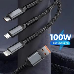 3 en 1 100W Lámpara piloto transparente Cable de carga súper rápido Universal con tipo C Usb Micro para Iphone Samsung Huawei Xiaomi 6A - Product Image 3