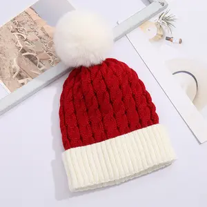 כובעי חג המולד חם ביני החורף סרוג כובעים ישרים xmas אדום לבן pom beanies עבור חורף גברים נשים ילדים מבוגר