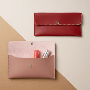 Multi-functional PU Leather <b>Slim</b> Pen Pouch Button Closure Portable Cosmetic Brush Jewelry <b>Storage</b> Bag - Product Image 4