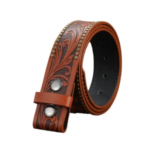 Sangle de <span class=keywords><strong>ceinture</strong></span> en cuir PU de style punk floral en relief occidental <span class=keywords><strong>sans</strong></span> <span class=keywords><strong>boucle</strong></span> Outillage fait à la main <span class=keywords><strong>Ceinture</strong></span> occidentale en cuir pour hommes - Product Image 5