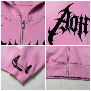 Sudadera con capucha <span class=keywords><strong>Cyber</strong></span> Sigilism con gráfico metálico en rosa descolorido por el sol |   Sudadera con capucha holgada de felpa gruesa de 450 g con cremallera completa y efecto desgastado, estilo streetwear de lujo - Product Image 3