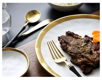 Vaisselle de luxe en porcelaine noire de haute qualité avec bord doré Assiette noire en porcelaine de luxe chic pour mariage
