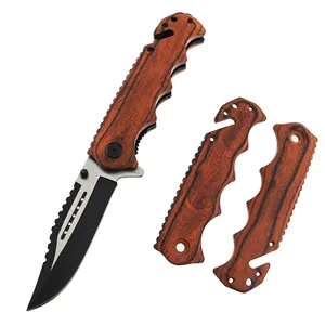 High quality stainless steel wood handle EDC tactical survival folding pocket knife