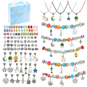 DIY Charm Bracelet and Necklace Rainbow unicorn beads handmade gift box for girls