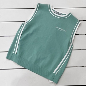 <span class=keywords><strong>Gilet</strong></span> tricoté sans manches pour enfants, personnalisable OEM/ODM avec logo, col contrastant blanc, débardeur d'été décontracté 100% tricoté - Product Image 3
