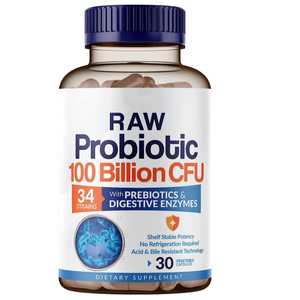 Suplemento de Enzimas Digestivas Probióticas Vegetarianas de Fábrica OEM, Orgánico, 100 Mil Millones de UFC, Cápsulas para Adultos, 60 Unidades - Product Image 1