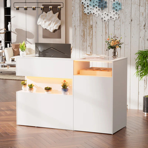 Comptoir <span class=keywords><strong>de</strong></span> réception moderne <span class=keywords><strong>de</strong></span> <span class=keywords><strong>59</strong></span> pouces avec éclairage LED et étagère en verre, élégant comptoir <span class=keywords><strong>de</strong></span> caisse pour le commerce <span class=keywords><strong>de</strong></span> détail avec étagères <span class=keywords><strong>de</strong></span> présentation - Product Image 3