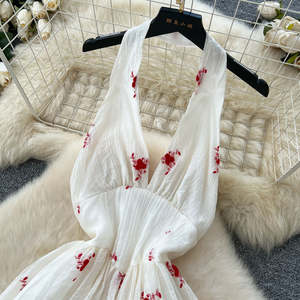 Vestido midi casual ajustado sin mangas con cuello en V y espalda descubierta de <span class=keywords><strong>encaje</strong></span> estampado para mujer 2026 - Product Image 2