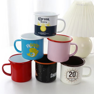 Custom Logo 350ml Durable Enamel Camping Mug Retro Design Thickened Rolled Rim Metal Steel Tin Sublimation Blank Wholesales Cup
