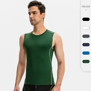 Camiseta deportiva PRO para hombre, camiseta sin mangas, traje de entrenamiento ajustado de alta elasticidad, Camiseta deportiva de secado rápido que absorbe la humedad