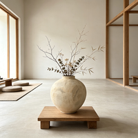 Vase en Céramique Rond Texturé Beige Wabi Sabi de Luxe, Forme Organique Faite à la Main, Décoration d'Appoint Haut de Gamme pour Console de Salon de Villa