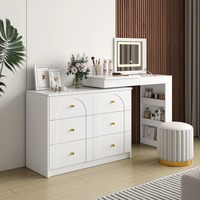 Coiffeuse multifonctionnelle blanche réglable avec miroir rabattable, éclairage et 6 tiroirs pour le maquillage