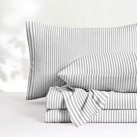 Ensemble de literie en polyester rayé gris et blanc, style simple, 4 pièces, drap-housse, drap plat, taie d'oreiller